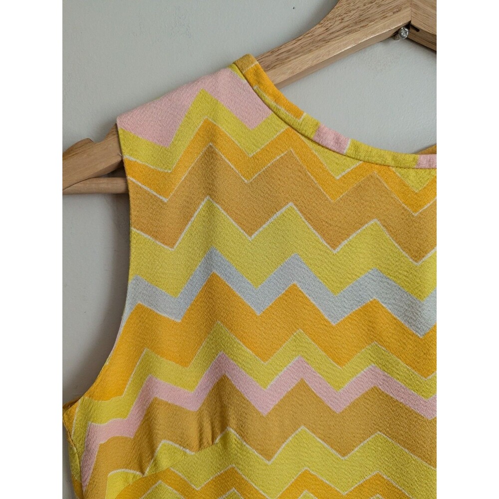 Vintage 1960s 70s OOAK Shift Dress Mod Pastel Zigzag Chevron Retro S XS Handmade